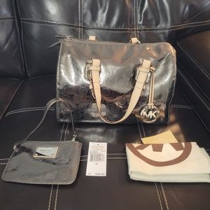 Michael Kors Metallic Jet Set Satchel and Wristlet in Nickel
